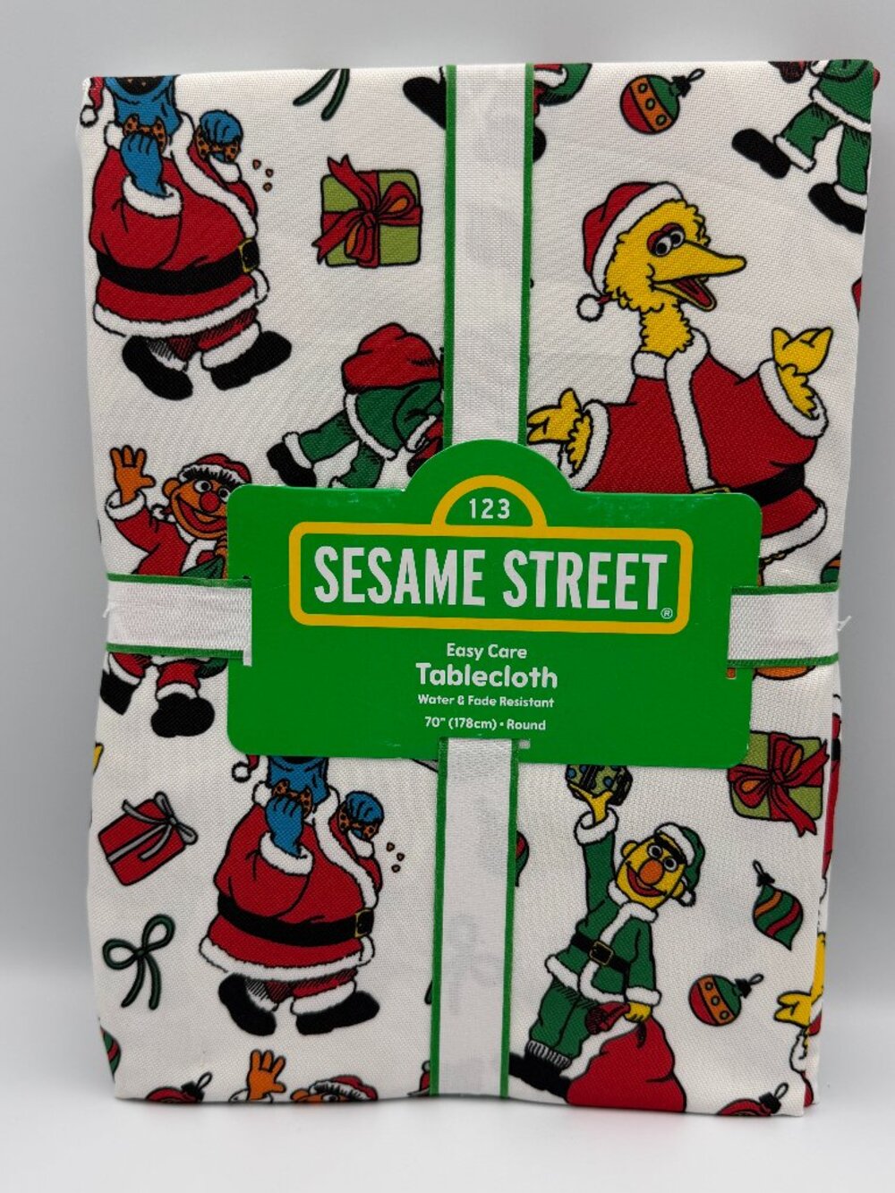 Sesame Street Christmas Tablecloth 70" Round Elmo Big Bird Cookie Monster NWT